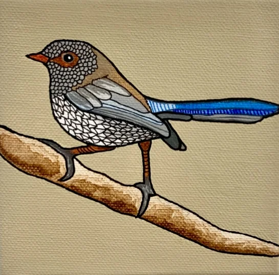 Intricate lady wren bird illustration in ink by Vanessa Goess